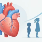 size-adjustable heart valve — Conceptual illustration of a heart alongside silhouettes representing childhood growth.